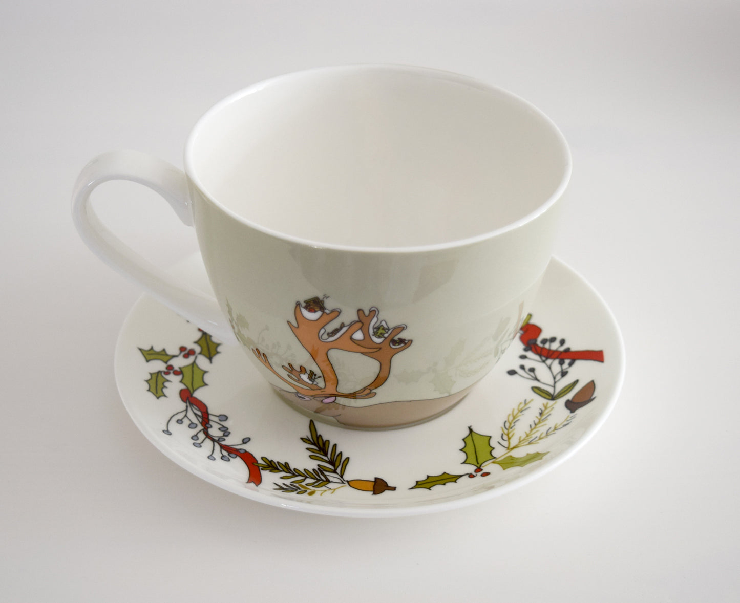 Bone china and saucer cup winter happiness