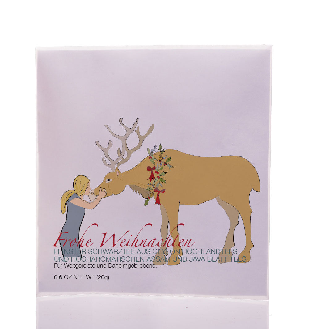 Teegeschenk Frohe Weihnachten - Rentier und Mädchen